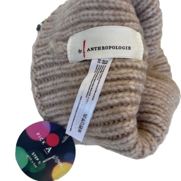 Anthropologie Pick A Pom Beanie Stocking Hat Bronze Set 3 Poms Green White NWT main image 6